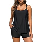 Daci Tankini Swimsuit with Shorts - 2 Piece Tummy Control Bathing Suits Flowy Swim Top with Two Pockets Boy Shorts 2025