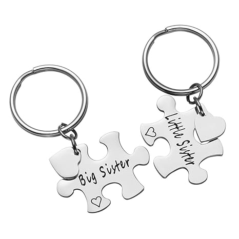Zysta 2 Stück Schmuck Set BFF Freundschaft Schlüsselanhänger mit Gravur Puzzle Design aus Edelstahl Silber