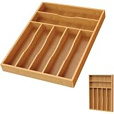 Bayting Bamboo Silverware Organizer, 12 Inch Bamboo Kitchen Drawer Cutlery Organizer, Utensil Holder, Flatware Organizer Tray (15.8"x11.9"x1.6")