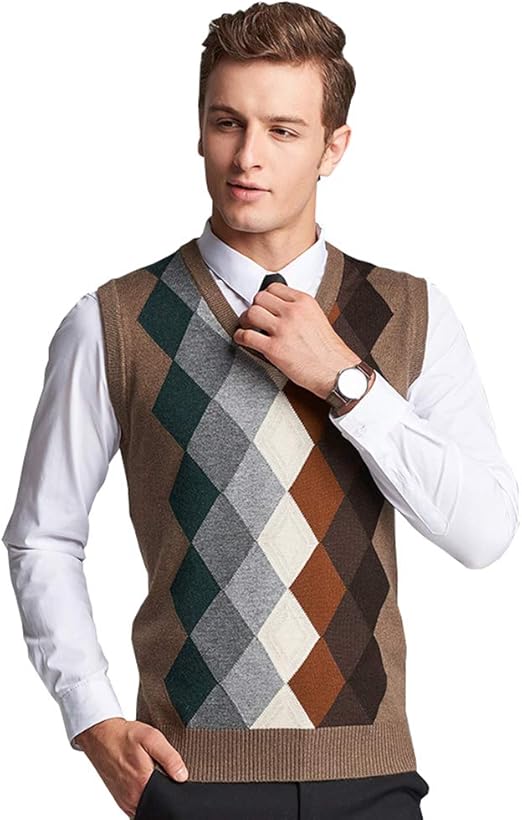 Amazon Fevon ベスト メンズ ニット Vネック 春 秋 冬 ニットベスト ビジネス カジュアル アーガイル柄 おしゃれ ニットセーター 男性 袖なし インナー 柔らかい 暖かい 保温 防寒 チョッキ ジレ かっこいい 通勤 ベスト 通販