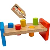 Goki Wooden Pound-A-Peg Toy with Hammer | Classic Pounding Bench for 2 Year Olds | Preschool Learning &amp; Montessori Activity Set - Durable Educational Birthday Gift for Toddlers