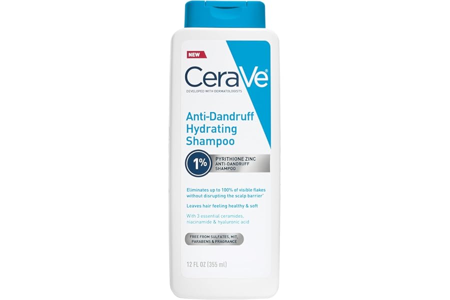 CeraVe Hydrating Anti Dandruff Shampoo, 1% Pyrithione Zinc Dandruff Treatment With Ceramides, Niacinamide & Hyaluronic Acid, Helps Eliminate Flakes & Provides Itchy Scalp Relief, Sulfate Free, 12 Oz