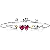 Two-Tone Twist with Double Heart Bracelet for Women | Gemstone Birthstone and Lab Grown Diamond | 925 Silver and 10K Yellow Gold | Heart Shape 5MM | Adjustable Bolo Bracelet For Women | Easy-On