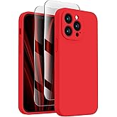 FireNova Designed for iPhone 13 Pro Case, Silicone Upgraded [Camera Protection] Phone Case with [2 Screen Protectors], Soft Anti-Scratch Microfiber Lining Inside, 6.1 inch, Red