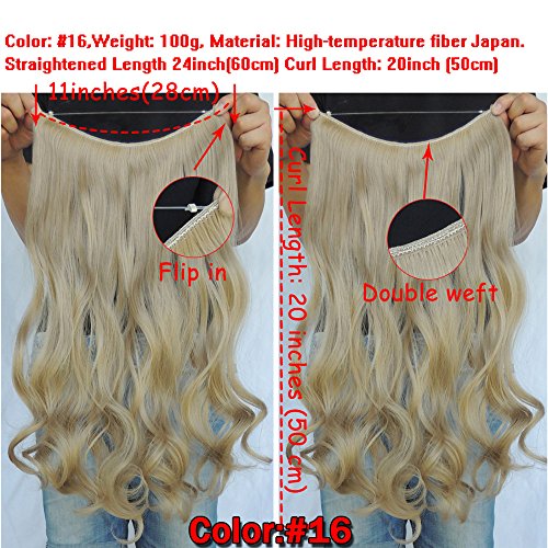 Secret Halo Hair Extensions Flip in Curly Wavy Hair Extension Synthetic Women Hairpieces 20" (Linen Blonde #16)