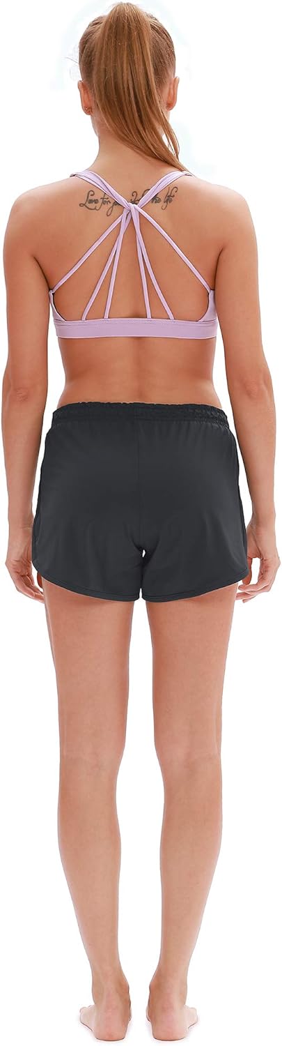 icyzone Workout Shorts Built-in Brief - Women's Gym Exercise Athletic Running Yoga Shorts: Clothing