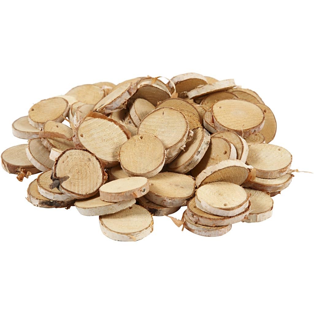 Creative 50282 Wooden Disc Slices with Hole, Hole Size 4mm, 35-45 mm Diameter, 7 mm Thickness, 500 g