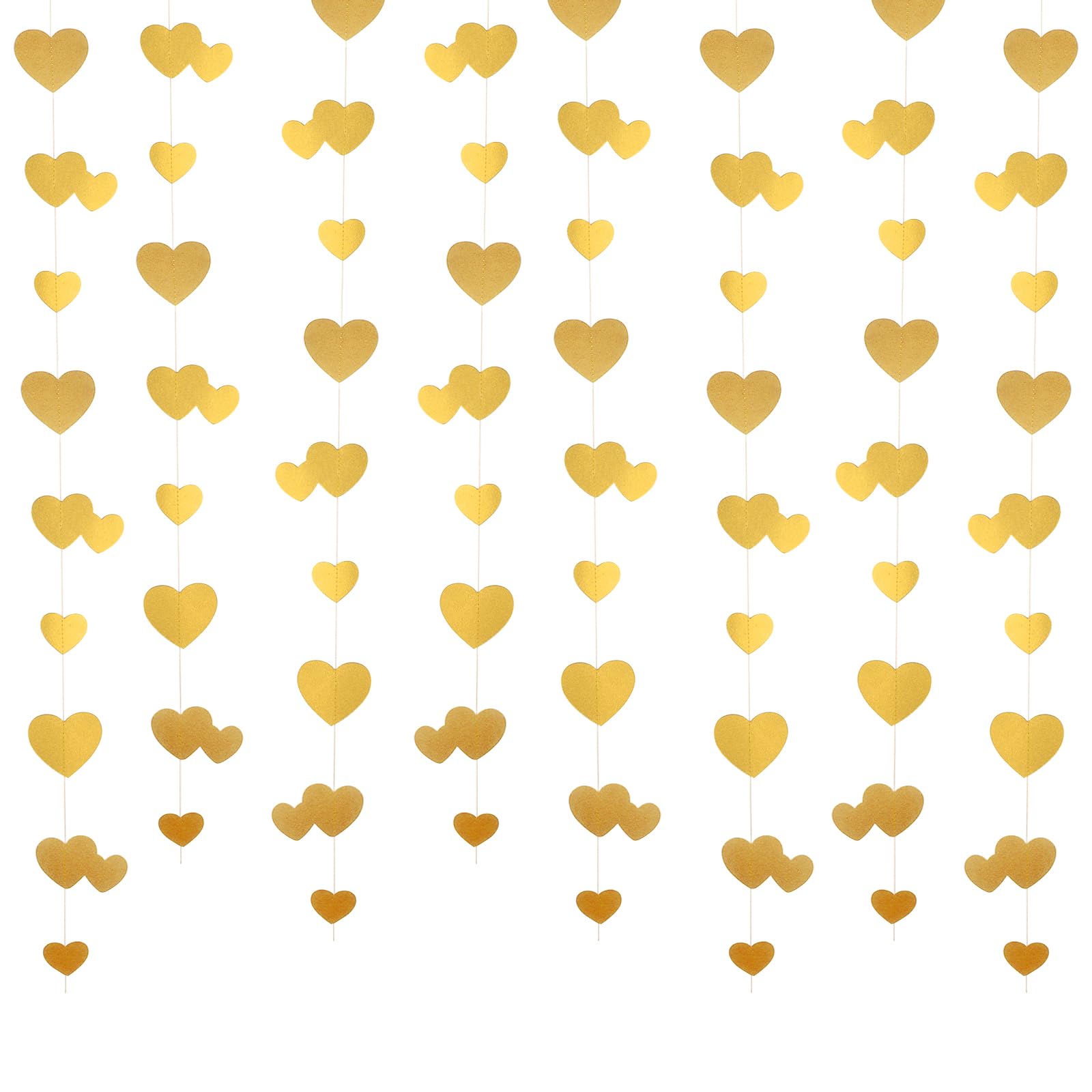 Paper Garland Ceiling Hanger Banner with Hanging Heart Glitter Paper, Banner Streamer for Hen Party, Engagement, Anniversary, Wedding, Valentine's Day, Bridal Shower Decoration (Gold)