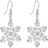 Snowflake Earrings for Women Sparkly Crystal Flower Snowflakes Dangle Earrings Hypoallergenic Earrings Christmas Earrings Xmas Winter Holiday Jewelry