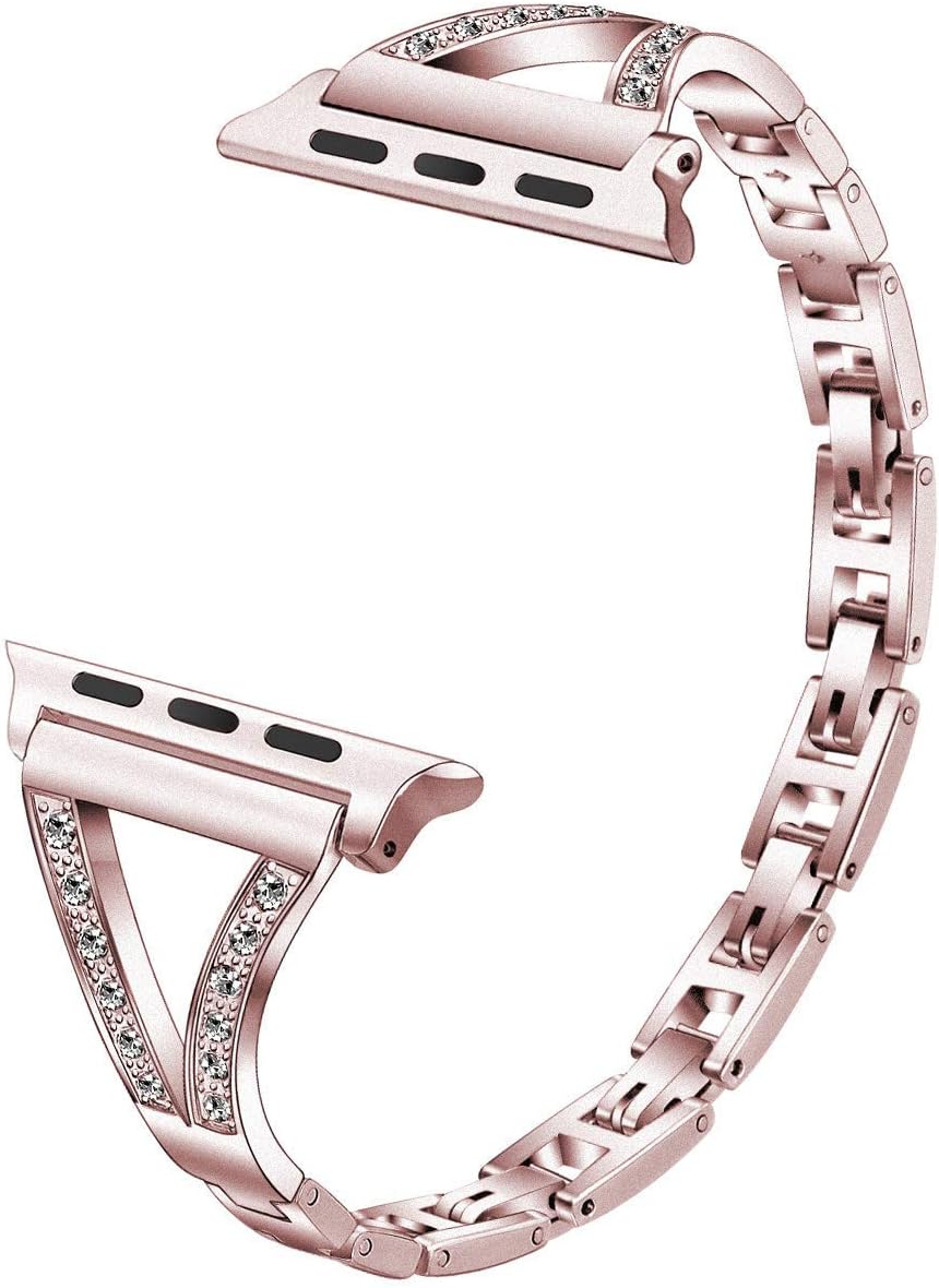 PUGO TOP Strap Replacement for Apple Watch Series 7 Series 6 5 4 SE iWatch Series 3 2 1 42mm, Adjustable Bling Metal Band with Rhinestones for Apple Watch (42mm/44mm/45mm, Rose Gold(for series 1&2)) - Image 3