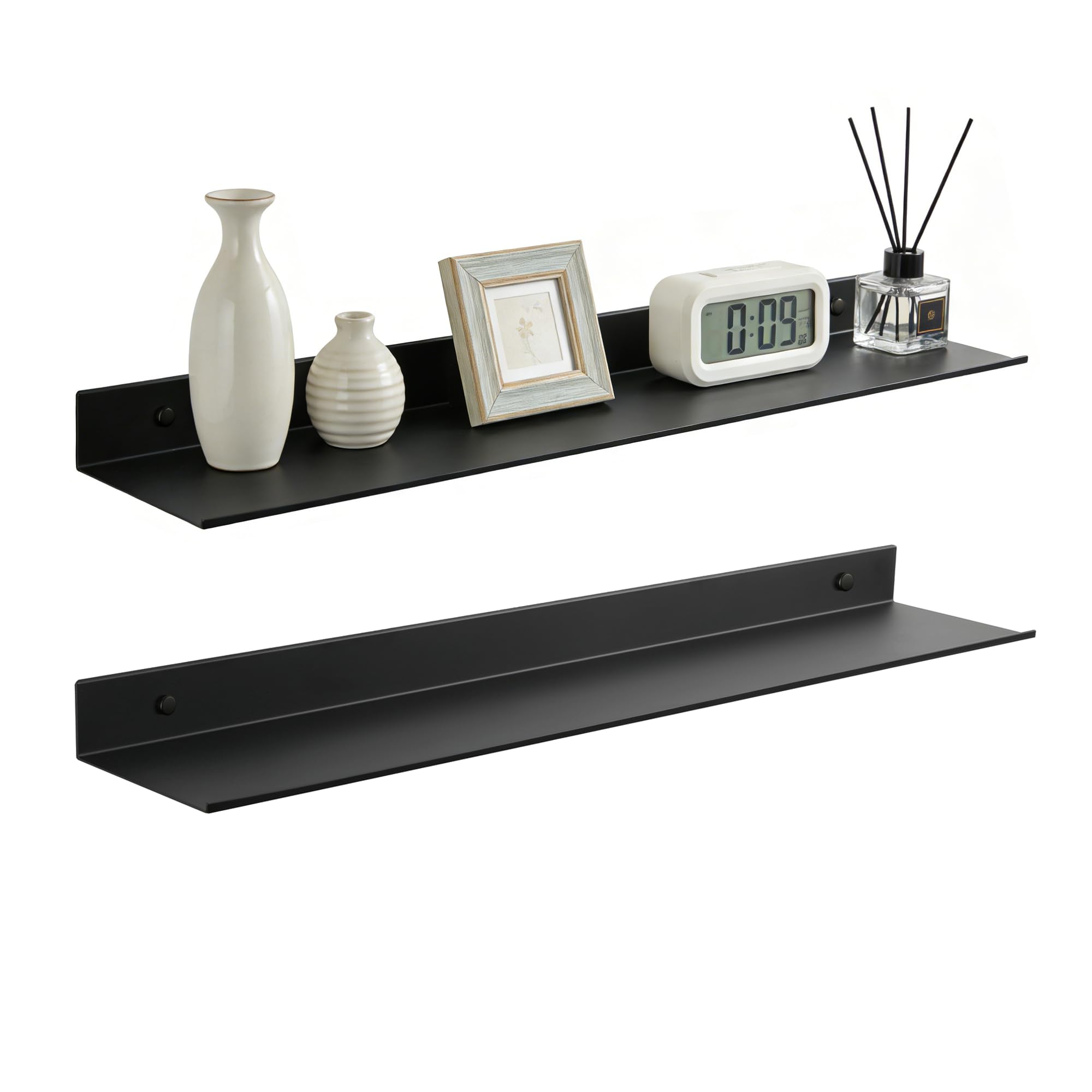 Z metnal Wall Shelf, 24 inch Long Floating Shelves, Metal Hanging Shelf for Living Room Kitchen Storage Entry, Aluminum, Wall Mounted, Matte Black, 60cm, Set of 2 — image 1