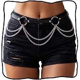 Zoestar Women's Leather Waist Chain Belt Black Fashion Rave Body Accessories