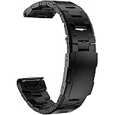 Abanen Titanium Watch Band for Garmin Fenix 8 47mm/epix Pro 47mm, Quick Fit 22mm Titanium Metal Wristband with Stainless Steel Buckle for Fenix 7/6/5,Approach S62 (Black)