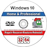 Windows 10 Home and Professional Compatible 32/64 Bit DVD. Recover, Repair, Restore or Install Windows To Factory Fresh