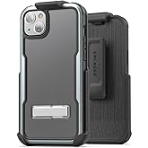 Encased Exos-Armor Designed for iPhone 14 Case with Belt Clip Holster and Durable Metal Kickstand (Gunmetal)
