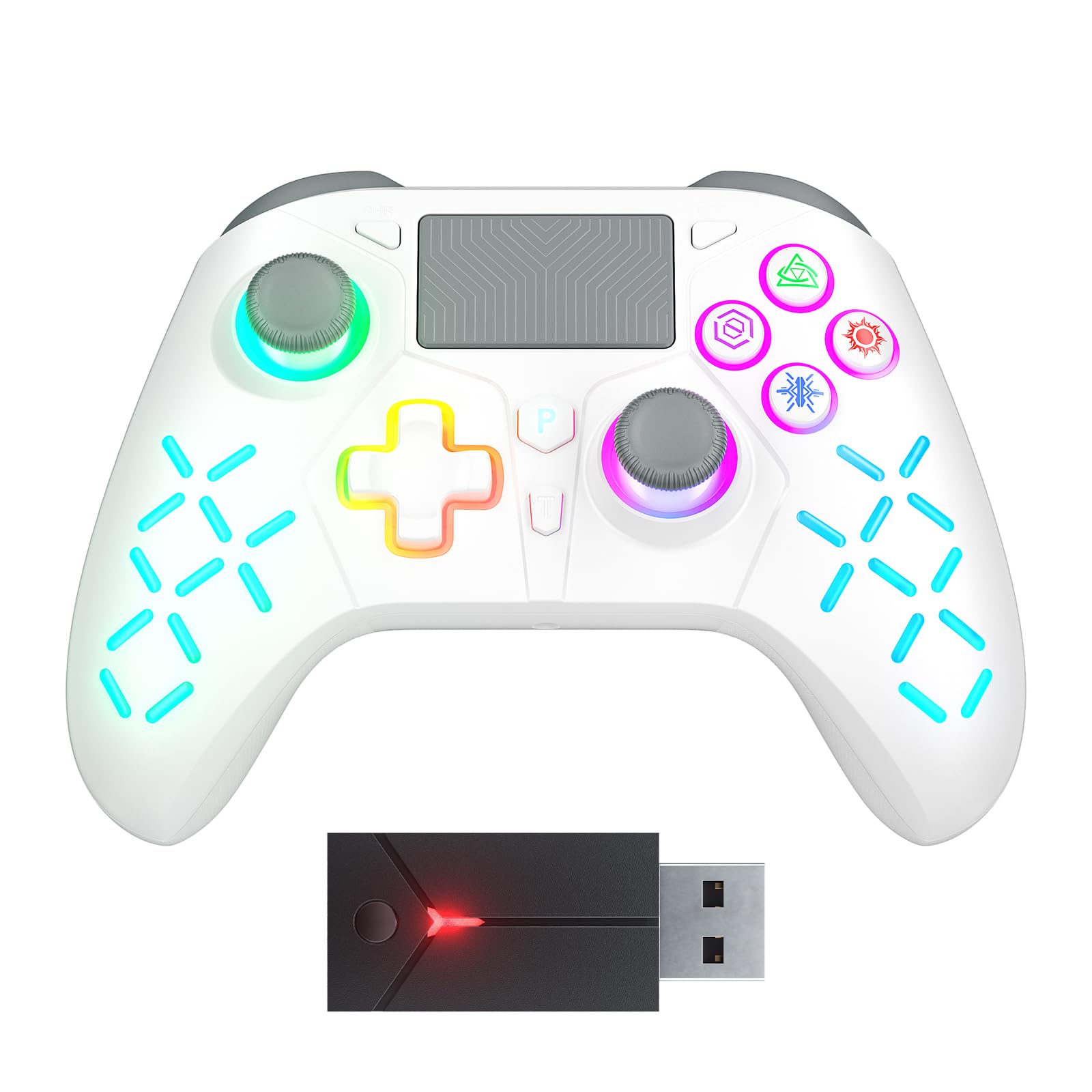 Gamrombo Wireless Controller for PS5, PS5 Controller with 2.4g Adapter, RGB Light, Marco, Turbo, Dual Vibration
