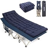 Overmont Camping Cot with Cushion - 28” Extra Wide Folding Cots for Adults Load 550 LBS with Carry Bag - Double Layer 2400D O
