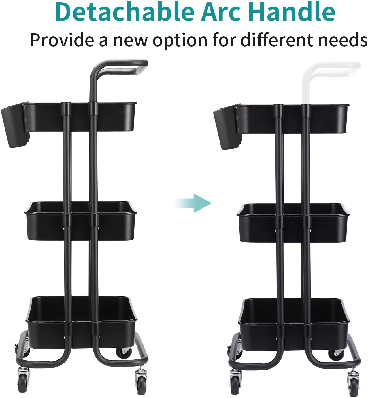 alvorog 3-Tier Rolling Utility Cart Storage Shelves Multifunction Storage Trolley Service Cart with Mesh Basket Handles and Wheels Easy Assembly for Bathroom, Kitchen, Office (Black) : Office Products