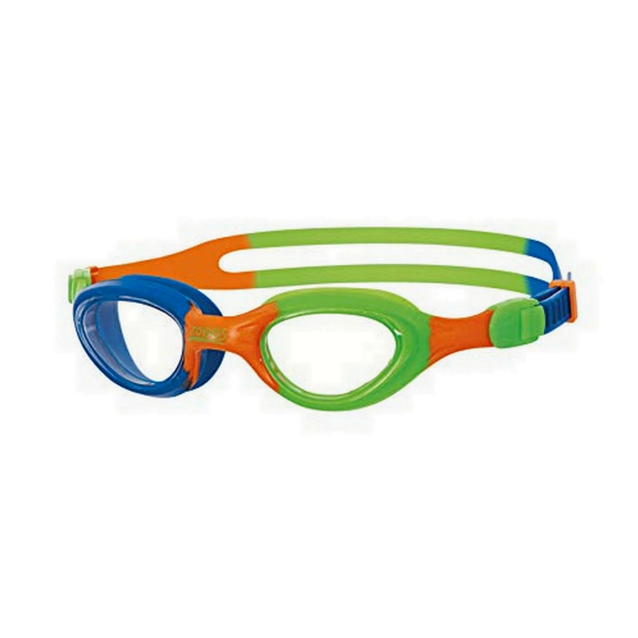 Zoggs Kid's Little Super Seal Swimming Goggles with Quick Adjust And UV Protection (Up to 6 Years), Blue/Green/Orange