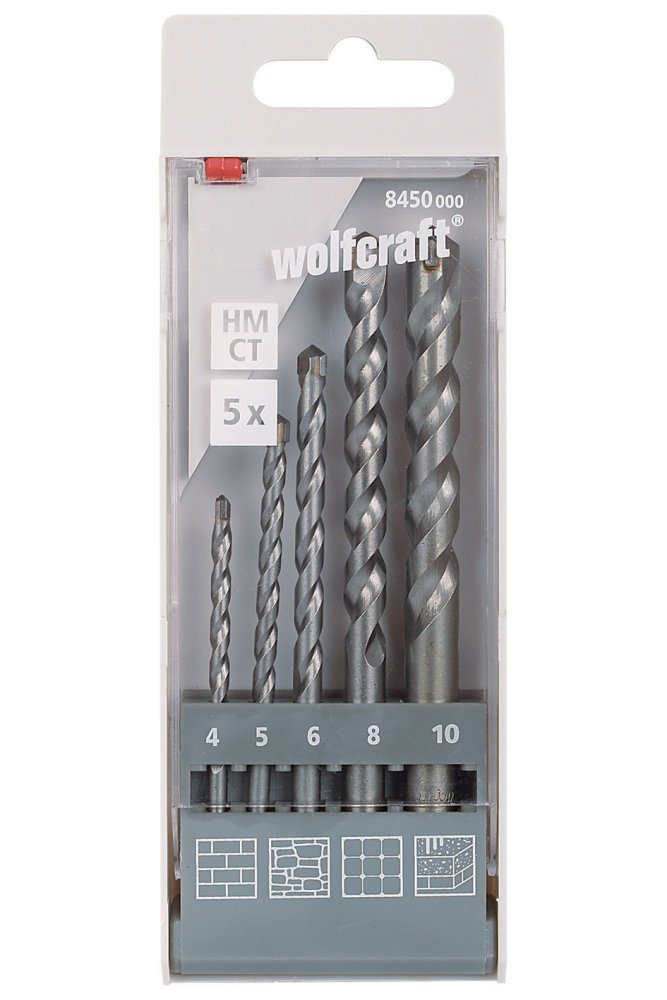 wolfcraft TC Rock Drill Bit Set 5 pcs. I 8450000 I For drilling into brick walls, artificial stone and natural stone