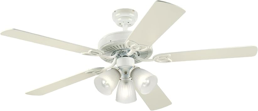 Westinghouse Lighting 7862720 Vintage Three Light 52 Inch Reversible Five Blade Indoor Ceiling Fan White With Frosted Ribbed Glass Shades Ceiling Fans With Lights Amazon Com