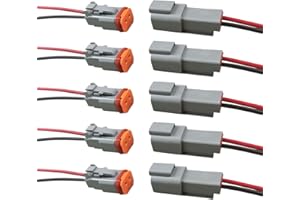 KITUREK 2 Pin Deutsch Car Waterproof Electrical Connector with 17AWG Cable Wire, 2 Way Automotive Male and Female Plug Wiring Harness, 2 Wire DT Pigtail for Cars, Boats, Trucks