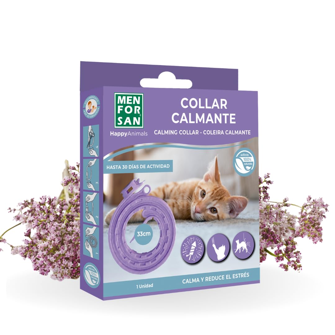 Menforsan Calming Collar for Cats | With Natural Valerian | Calm and Reduce Stress | Effect 30 days | Adjustable length 33 centimeters