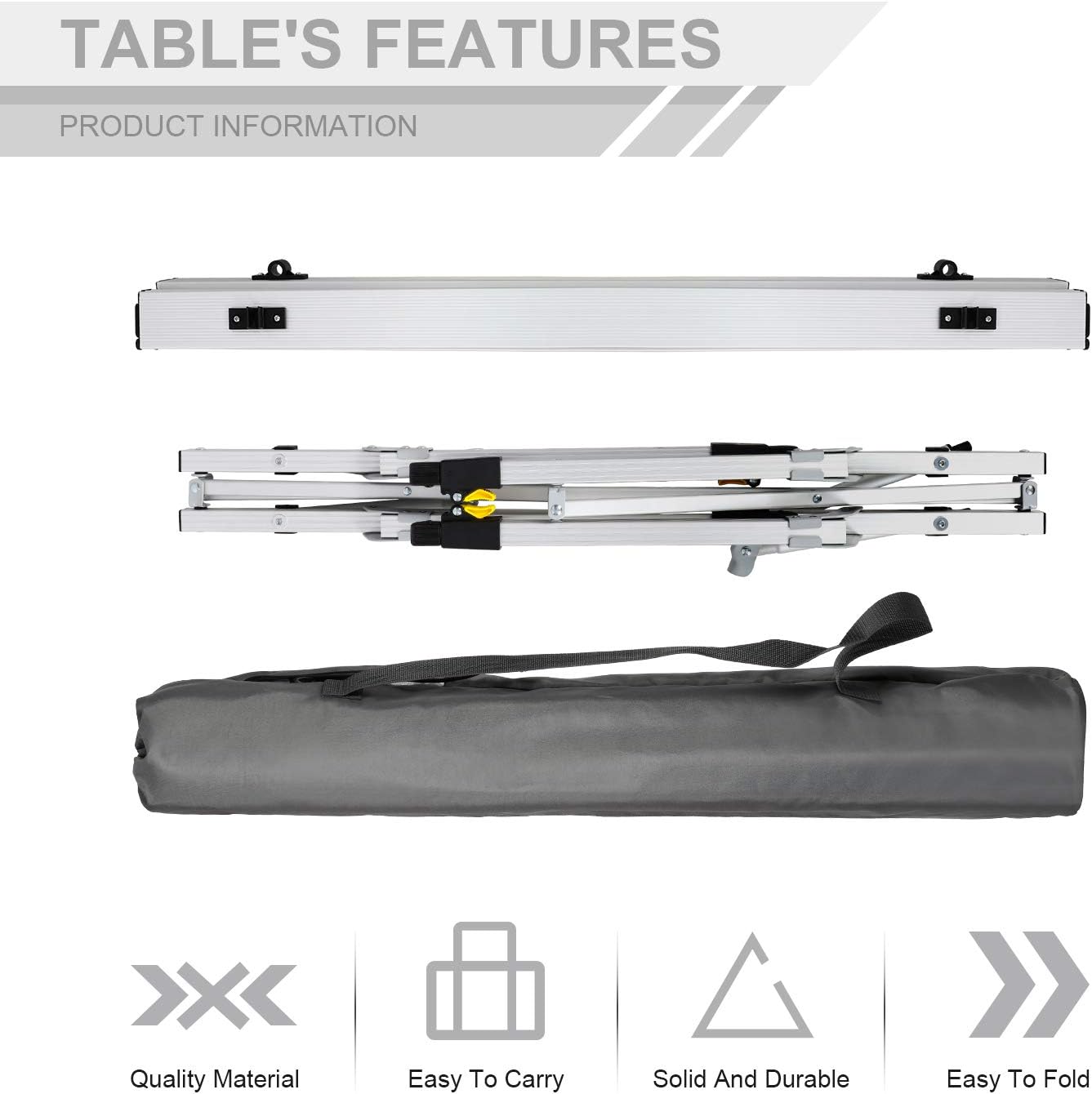 Portal Outdoor Folding Portable Picnic Camping Table with Adjustable Height Aluminum Roll Up Table Top Mesh Layer : Sports & Outdoors