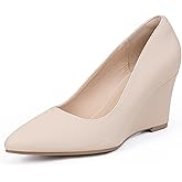 IDIFU IN3 Wedges for Women Closed Toe Pumps Low Heel Pointed Toe Work Wedding Bridal Office Formal Business Dress Casual Dressy Comfortable Trendy Fashion Shoes