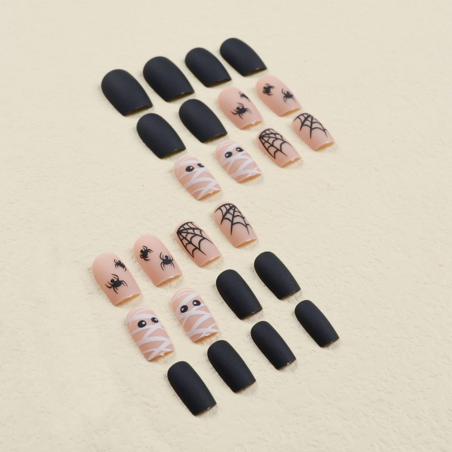 Halloween Press on Nails Square Short Fake Nails with Spiders Web Designs, Halloween Glue on nails for Women Girls, Matte Halloween Acrylic False Nails for Women - Image 2