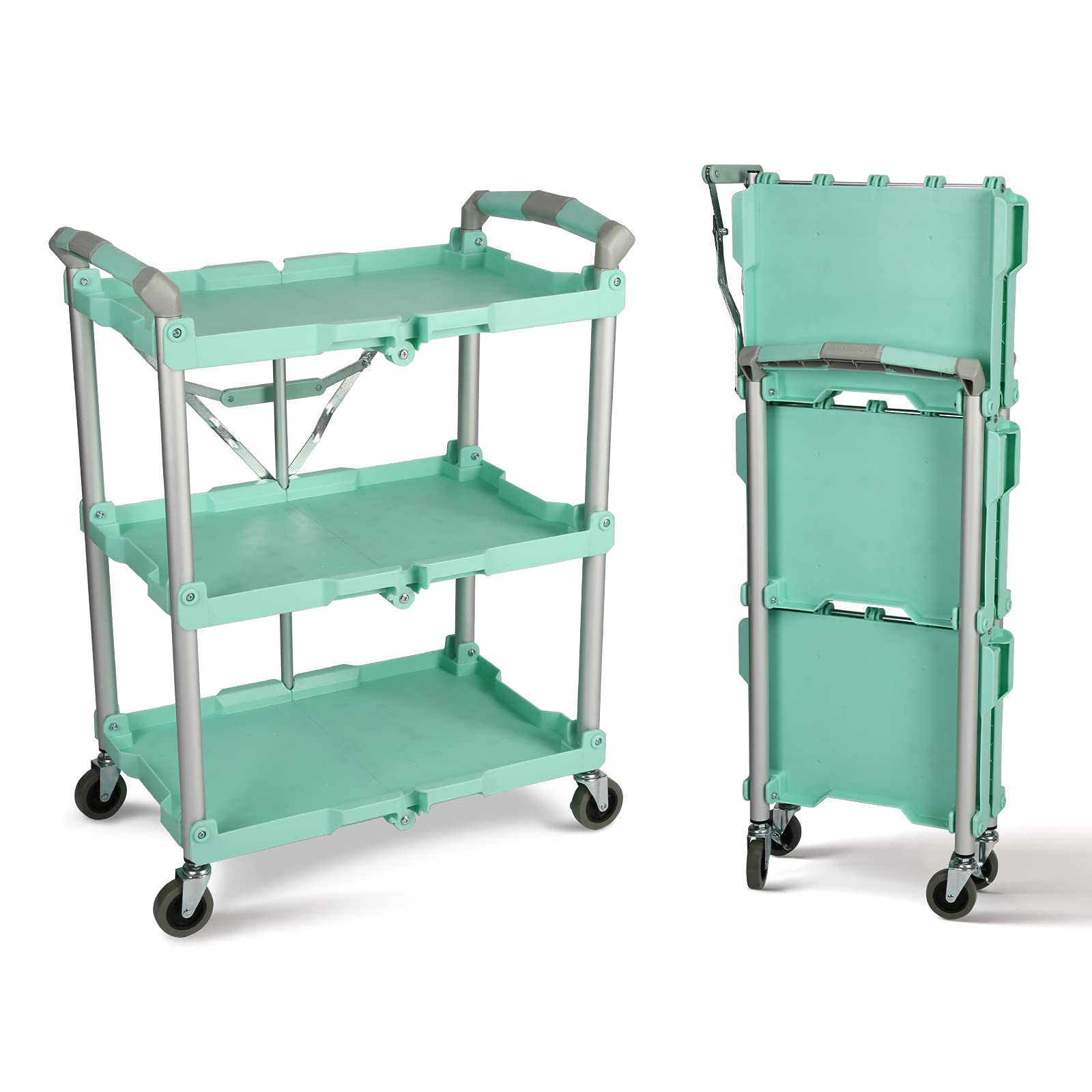 Olympia Tools 89-349 Pack-N-Roll Folding Collapsible Service Cart, 150LB Capacity, Teal Image