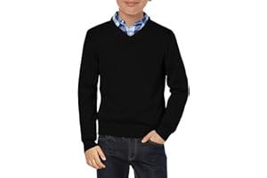 Haloumoning Boys School Uniform Sweater Kids Long Sleeve V Neck Pullover Fall Winter Clothes 5-14 Years