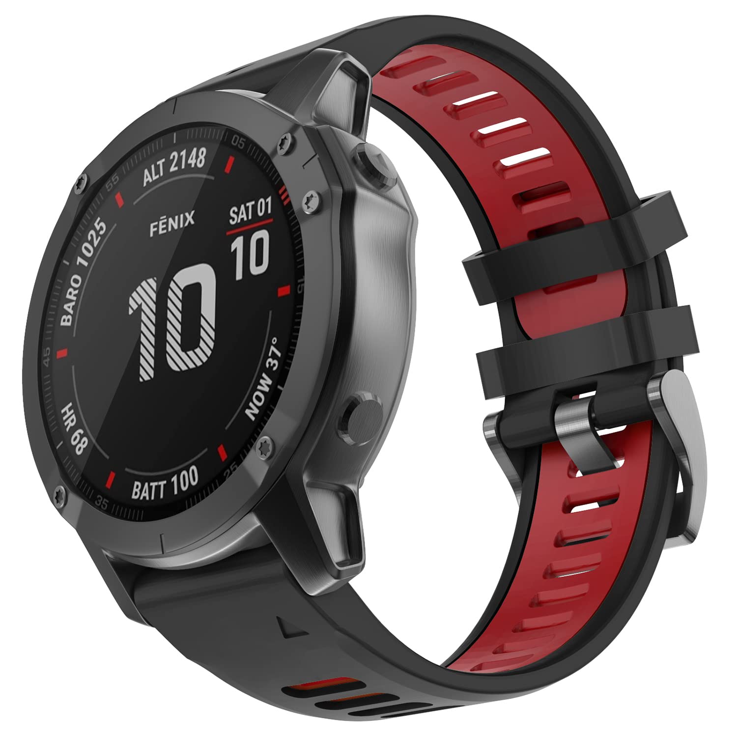 OVERSTEP for Garmin Fenix 6X, 26mm Soft Silicone Strap Replacement Wristband for Fenix 6X/Fenix 6X Pro/Fenix 7X/Fenix 5X /Fenix 5X Plus/Fenix 3/HR/Descent MK1/D2 Delta PX/D2 Charlie (26MM, black red)