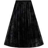 Flygo Women's Midi Long Tulle Skirts Dressy Casual Elegant A-Line Elastic Waist Foliage Embroidery Mesh Skirt