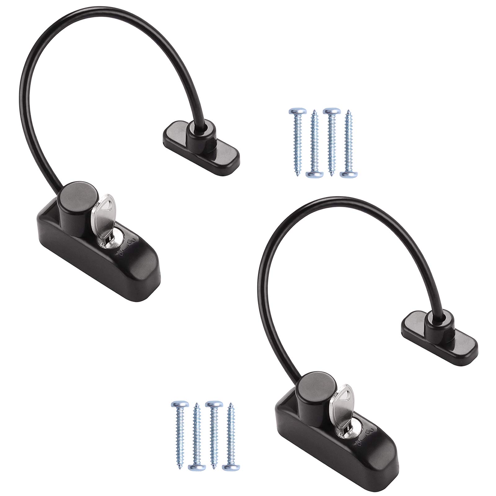 Seatecks 2Pcs Kids Window Restrictor Locks Window Locks Door Locks Child Baby Safety Security Wire Catch with Screws Keys for Homes Hospitals Schools-Black