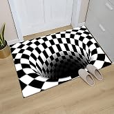 NUYKOUY 3D Visual Optical Floor Mat Black White Plaid Round Rugs Vortex Optical Illusion Rug for Floor,Floor mats for Home,Ru