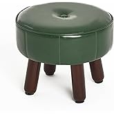 oakvivo 13in Small Foot Stool Ottoman, Round Faux Leather Foot Rest for Couch, Under Desk Pouf Footstool Footrest with Non-Skid Rubber Legs for Ling Room, Bedroom, 13''L x 13''W x 10.2''H, Green