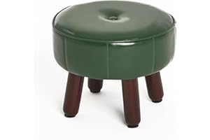 oakvivo 13in Small Foot Stool Ottoman, Round Faux Leather Foot Rest for Couch, Under Desk Pouf Footstool Footrest with Non-Skid Rubber Legs for Ling Room, Bedroom, 13''L x 13''W x 10.2''H, Green