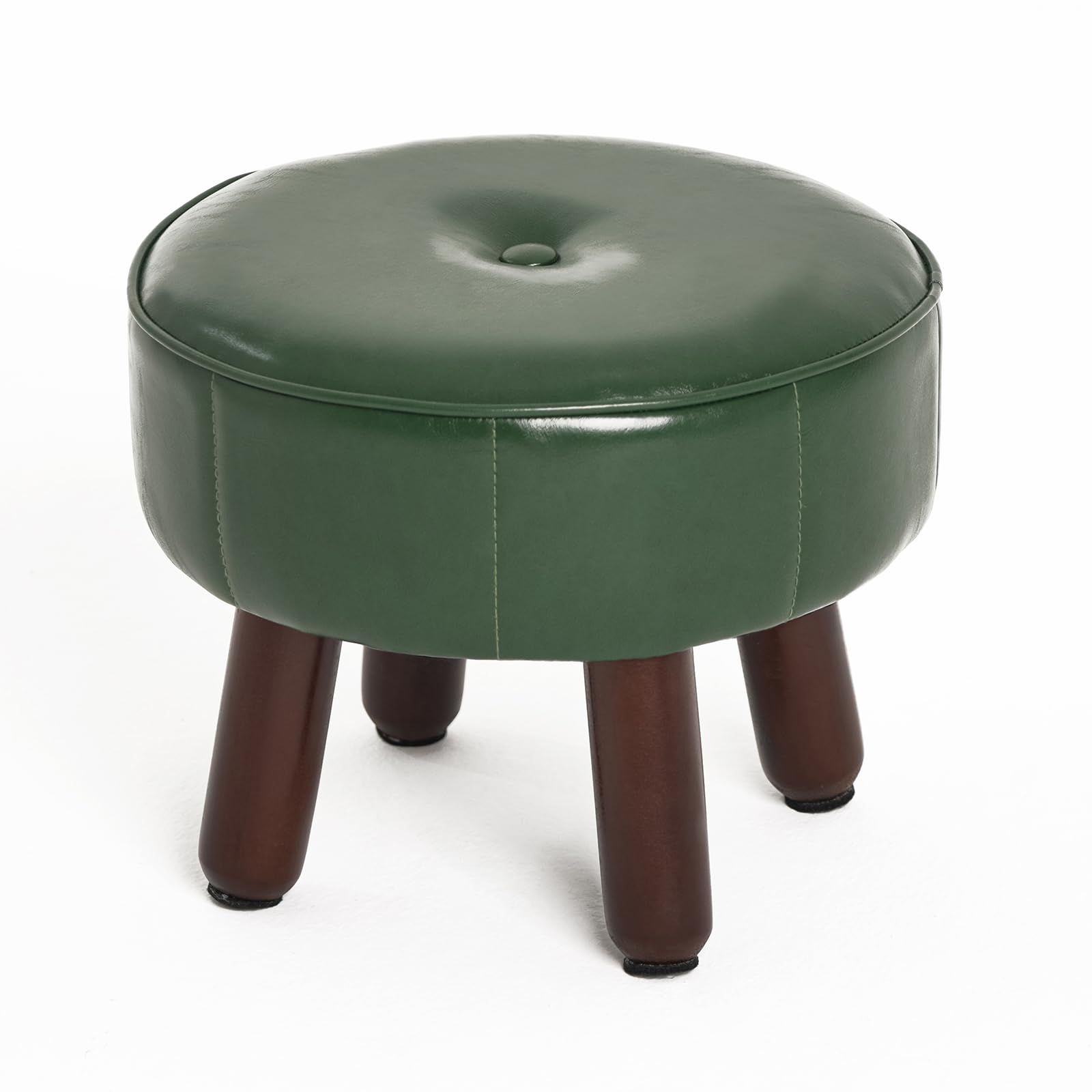 Photo 1 of oakvivo 13in Small Foot Stool Ottoman, Round Faux Leather Foot Rest for Couch, Under Desk Pouf Footstool Footrest with Non-Skid Rubber Legs for Ling Room, Bedroom, 13''L x 13''W x 10.2''H, Green