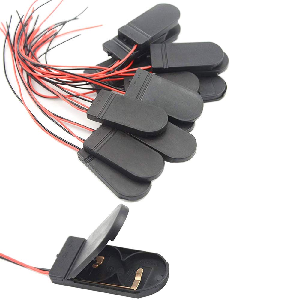 GTIWUNG 20PCS CR2032 Battery Holder Plastic 2x3V Button Coin Cell Battery Holder Case Box with Wire Lead ON-OFF Switch (Black)