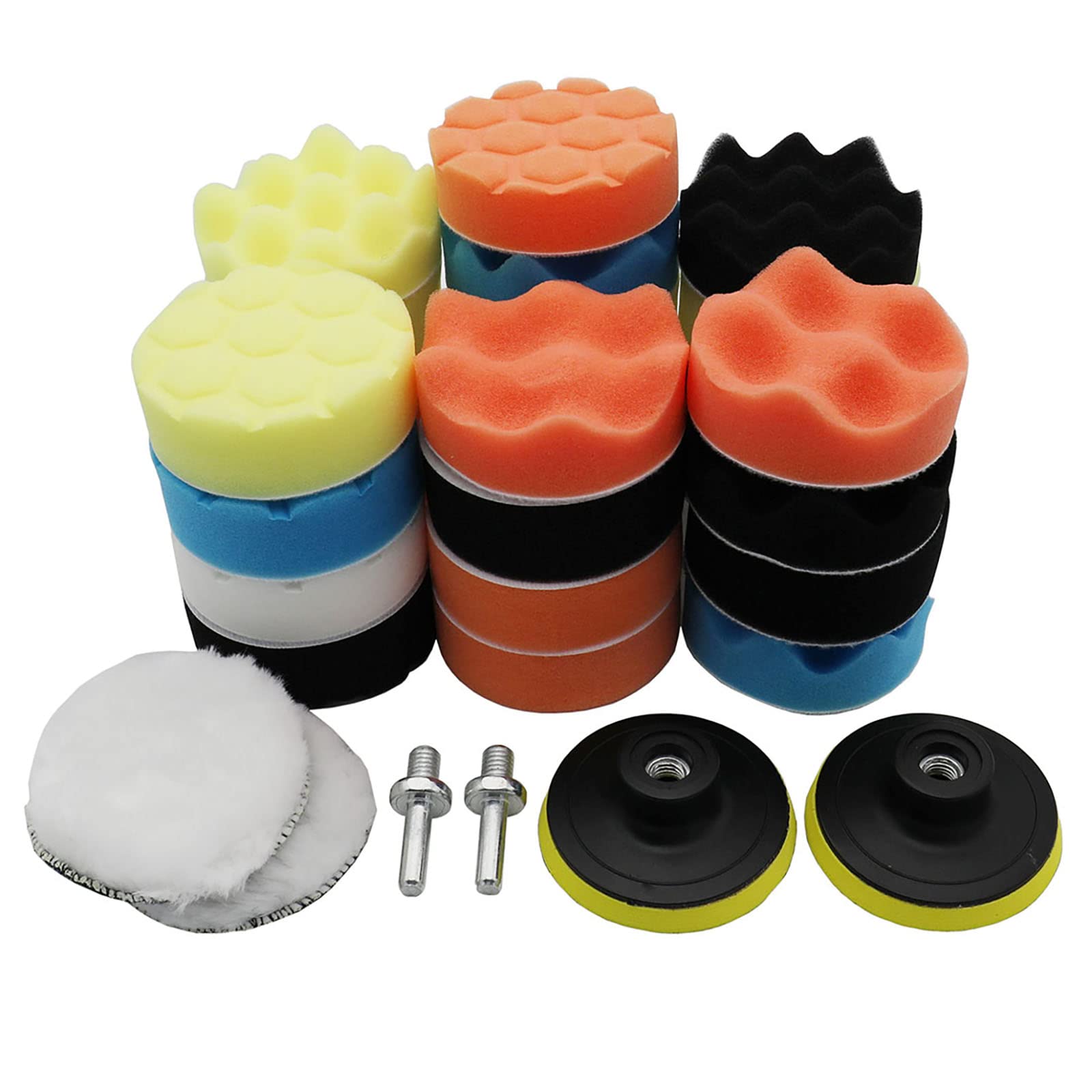 Raogoodcx 31Pcs Car Care Waxing Buffing Polishing Pads Sponge Kit Woolen Polishing Waxing Buffing Pads Kit with 2Pcs M10 Drill Adapter and 27Pcs Polishing Pads