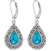 Teardrop Dangle Earrings for Women Turquoise Jewelry for Women 925 Sterling Silver Leverback Filigree Drop Dangle Earrings Filigree Jewelry