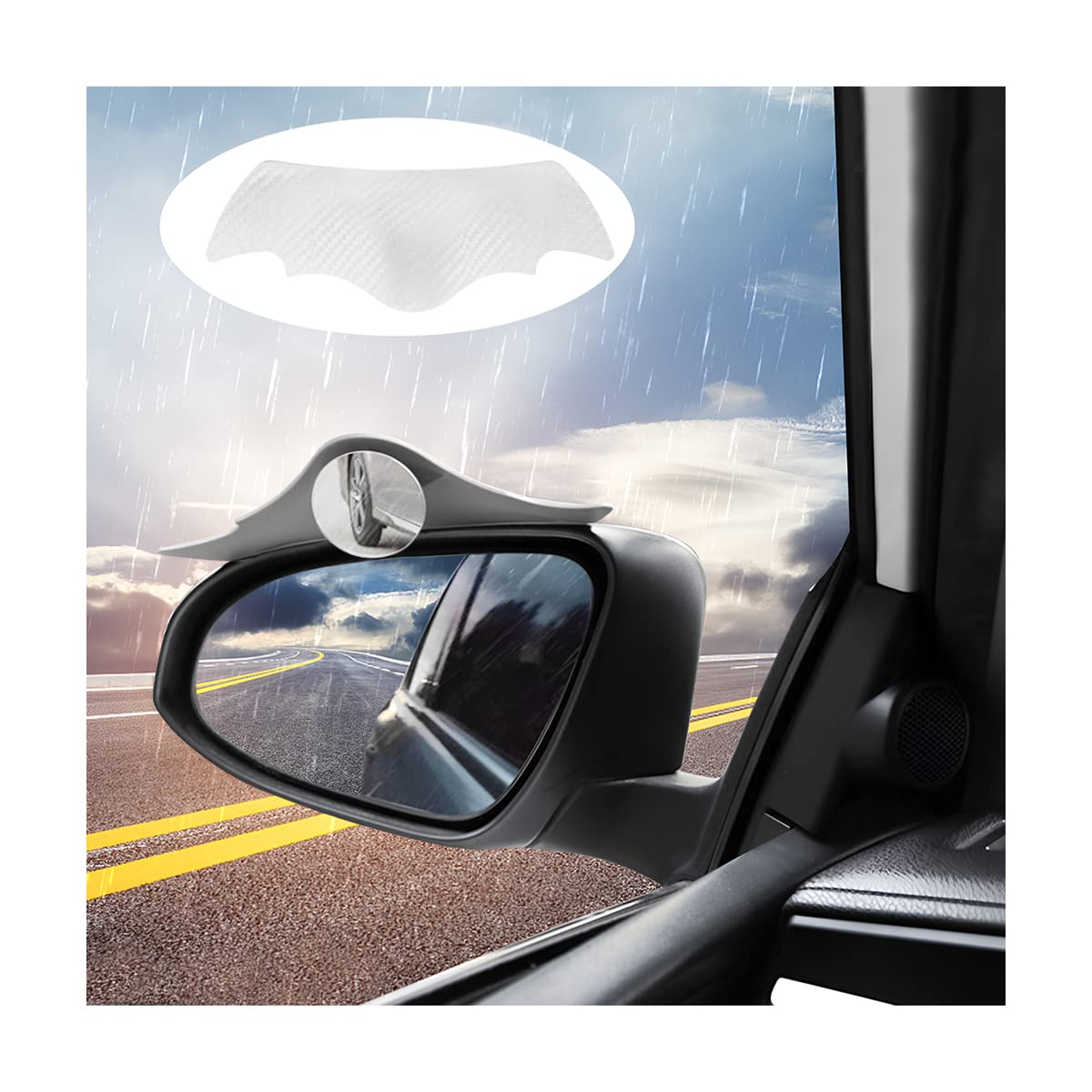 Photo 1 of 2PCS Car Rear View Mirror Rain Guard with Adjustable Blind Spot Mirrors, Bat Shaped Carbon Fiber PVC, 2 In 1 Side Mirror Visor Smoke Cover Eyebrows, Auto Rainproof Protector for SUV Truck (White)
