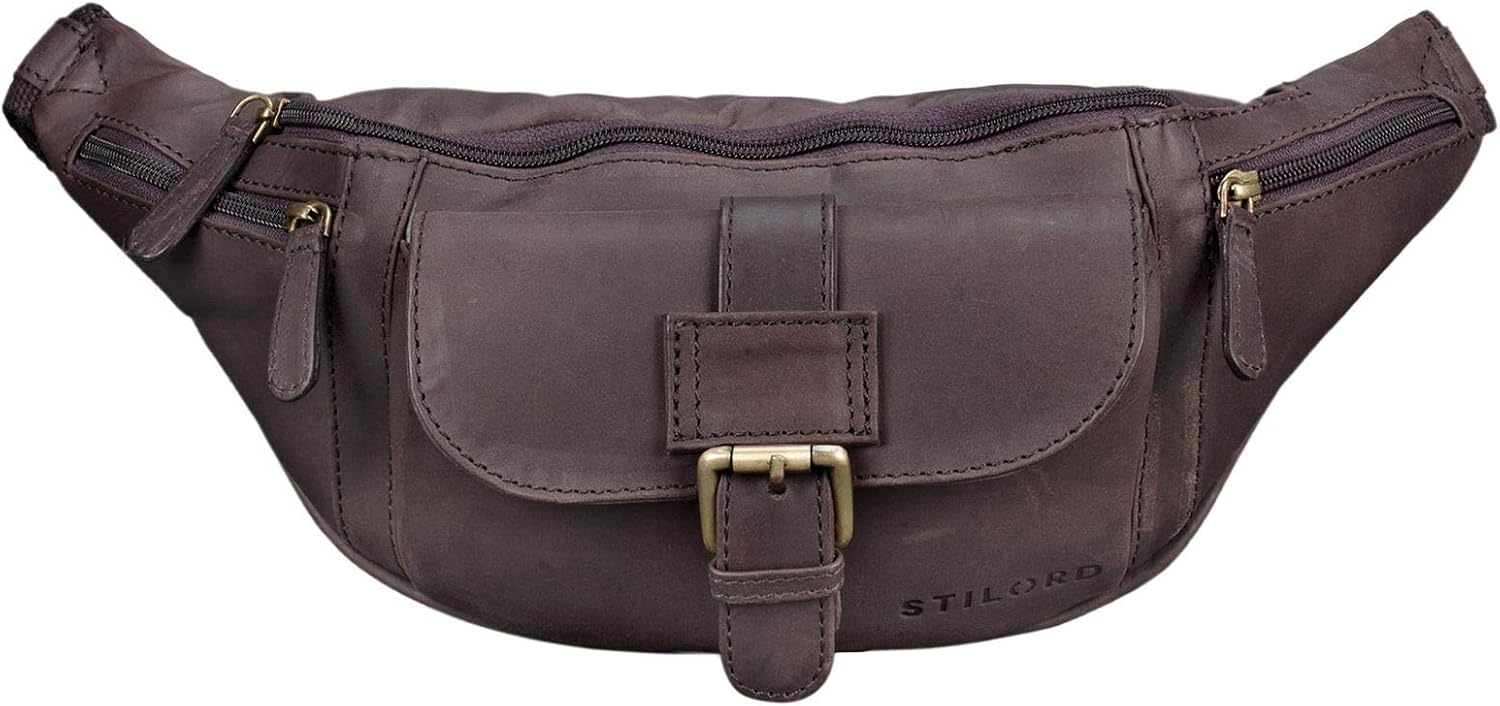 STILORD "Sam" Vintage Leather Bumbag Unisex Waist Bag Belt Bag for Women Men Travel Festival Smartphone Pouch Bag in Genuine Buffalo Leather Colour:Flat Dark Brown - Image 4