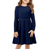 Yoklass Girls Casual Long Sleeve Dress A Line Flowy Swing Dresses with Pockets 4-13 Years