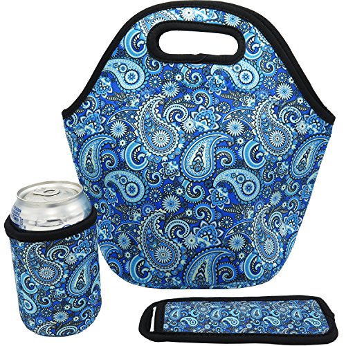 Neoprene Lunch Bag - Insulated Lunch Tote Bags for Women & Girls - Lunch Boxes for Kids & Adults - Adult Lunch Box (Paisley Design Set)