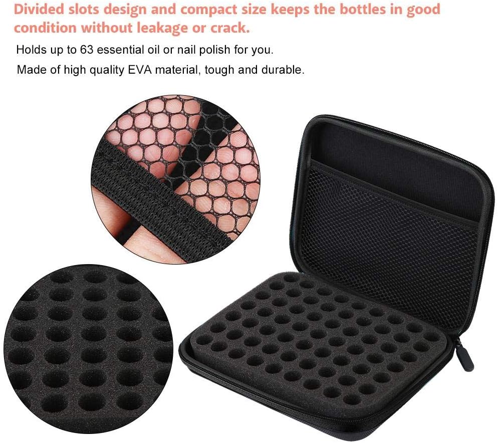 Wifehelper 63 Slots Portable Aromatherapy Essential Oil Storage Bag Case Box Organizer Holder Traveling EVA Carrying(Black) - Image 3