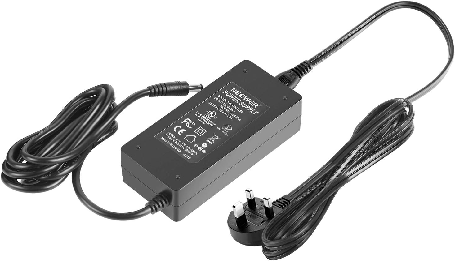 Neewer AC 220-240V to DC 2.0mm X 5.5mm 12V 5A 60W Power Supply Adapter with 6.5 feet/2 meters Power Cable Compatible with 660 960 LED Video Light and Max. 12V 5A 60W Ring Light (UK PLUG)