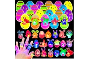 CHERISLPY 24 Pack Prefilled Easter Eggs with 3D Finger Lights Up Rings Toys Grow in the Dark Great for Kids Girls Boys Easter Basket Stuffers Eggs Fillers