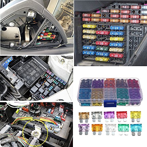 Car Fuses 100pcs Assorted Standard Blade Fuse Set 2A 3A 5A 7.5A 10A 15A 20A 25A 30A 35A, OUHL Auto Truck Car Fuses Kit Boat SUV Automotive Replacement Fuse, Puller Included